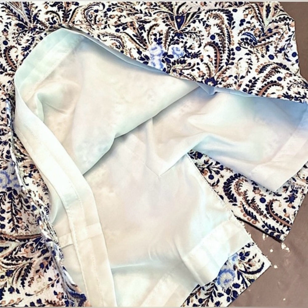 Ann Taylor Petite Blue Cream Floral Leaf Paisley Print 6P Cottagecore Mini Skirt - Picture 8 of 11